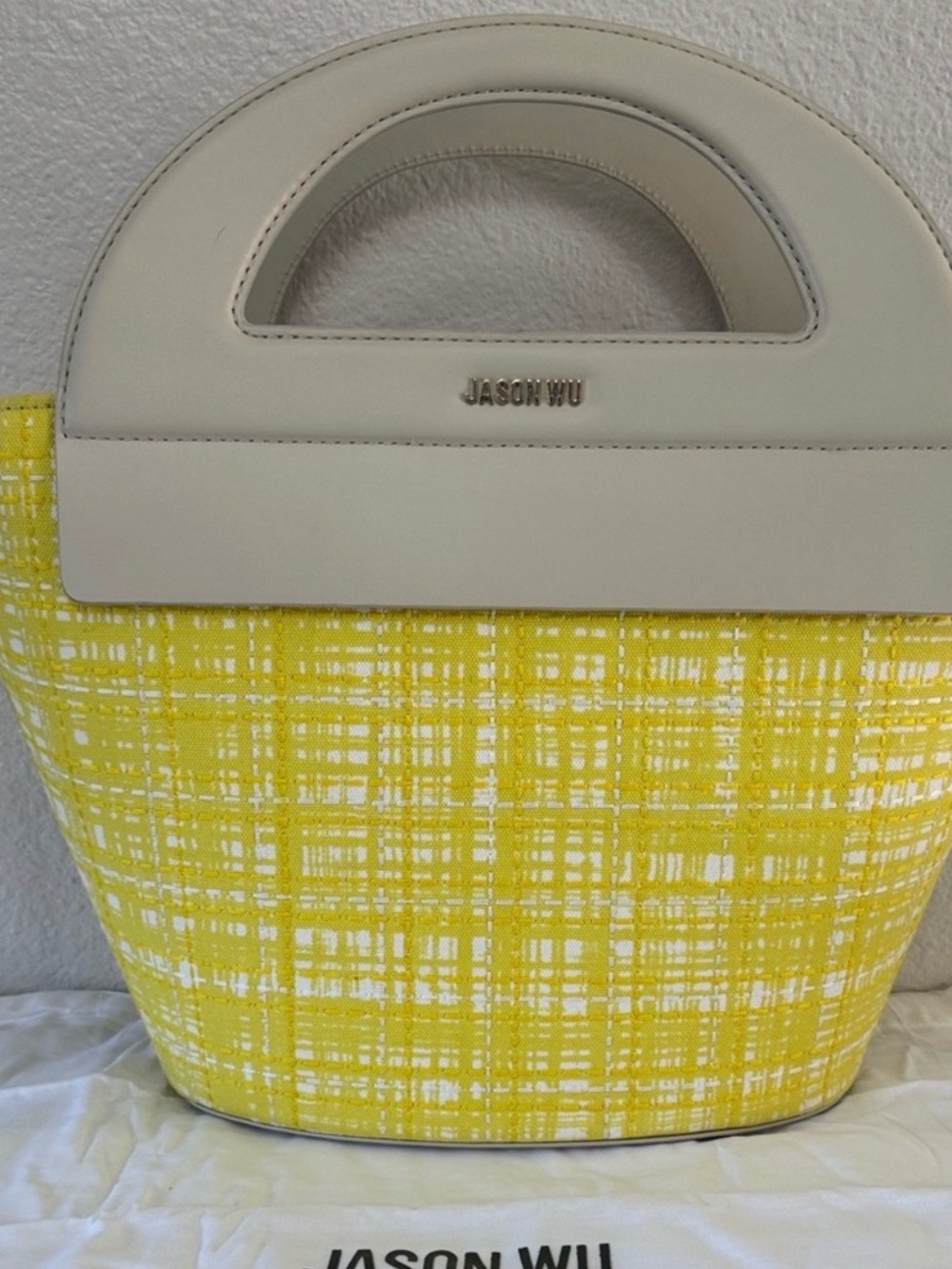 Jason Wu Yellow Tweed Tote with Cream Top Handle $350 Retail NWT - Picture 2 of 12